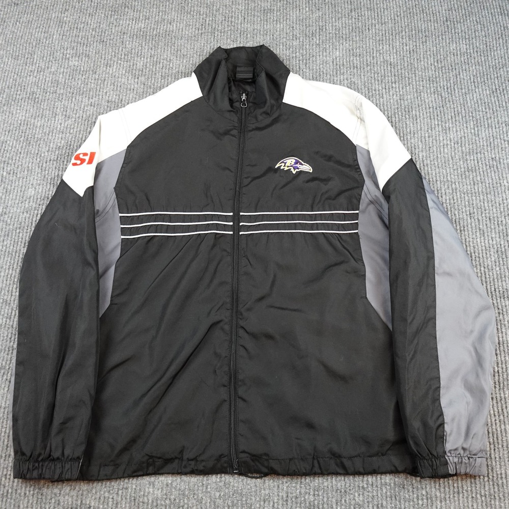 Baltimore Ravens Jacket Mens Large Black NFL Football Reebok Zip Windbreaker